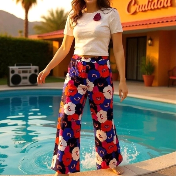 Jules and Leopold Floral Waist Tie Pants Wide Leg Sz XL - Picture 10 of 10